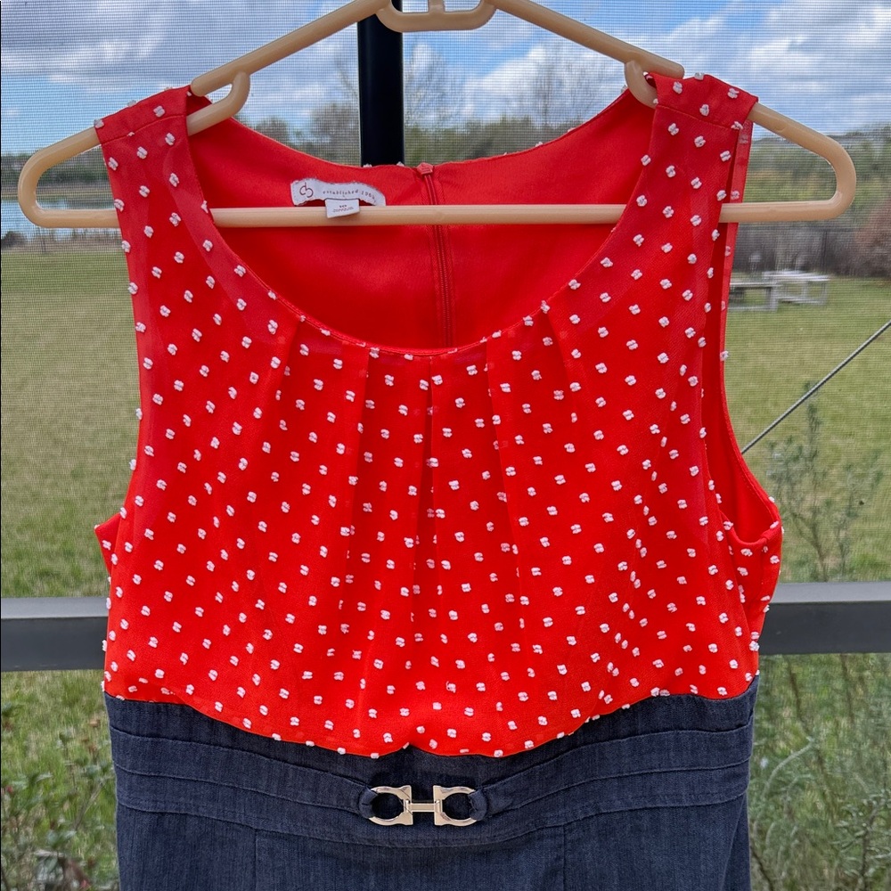 Christopher & Banks Red and Navy Polka Dot Midi Dress